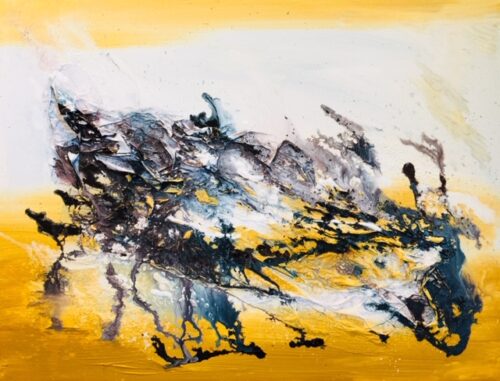 Abstract in Yellow Ochre Painting by Cherise Stutzman