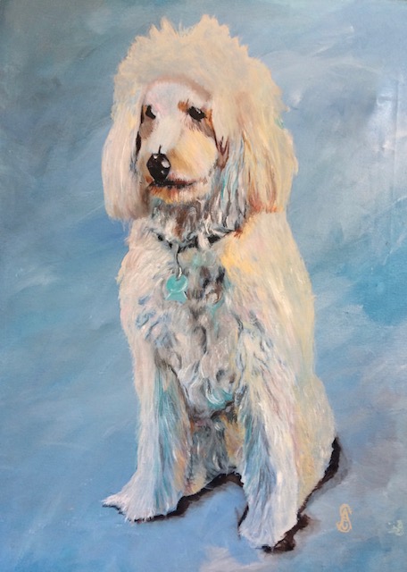 "Dog on Blue" Animal Painting by Cherise Stutzman