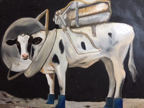 "Space Cow" Animal Painting by Cherise Stutzman