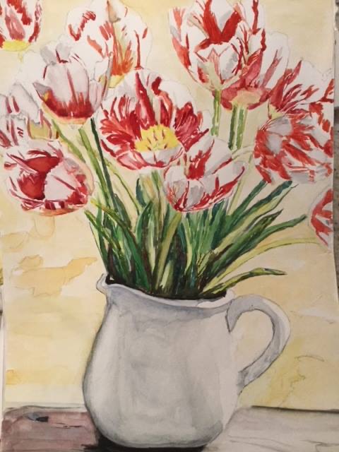 "Tulips in a Pitcher" Floral Painting by Cherise Stutzman